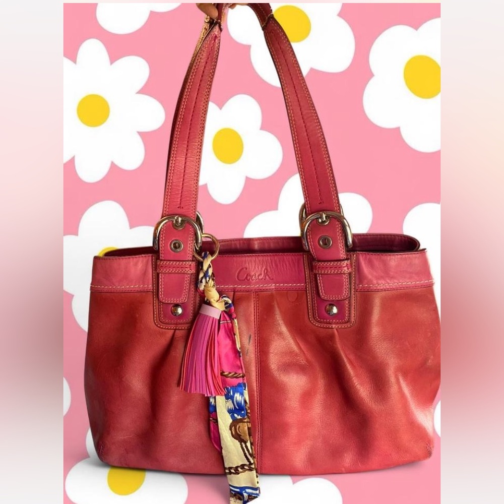 Coach hobo pleated Pink Leather Tote Bag with Tassel